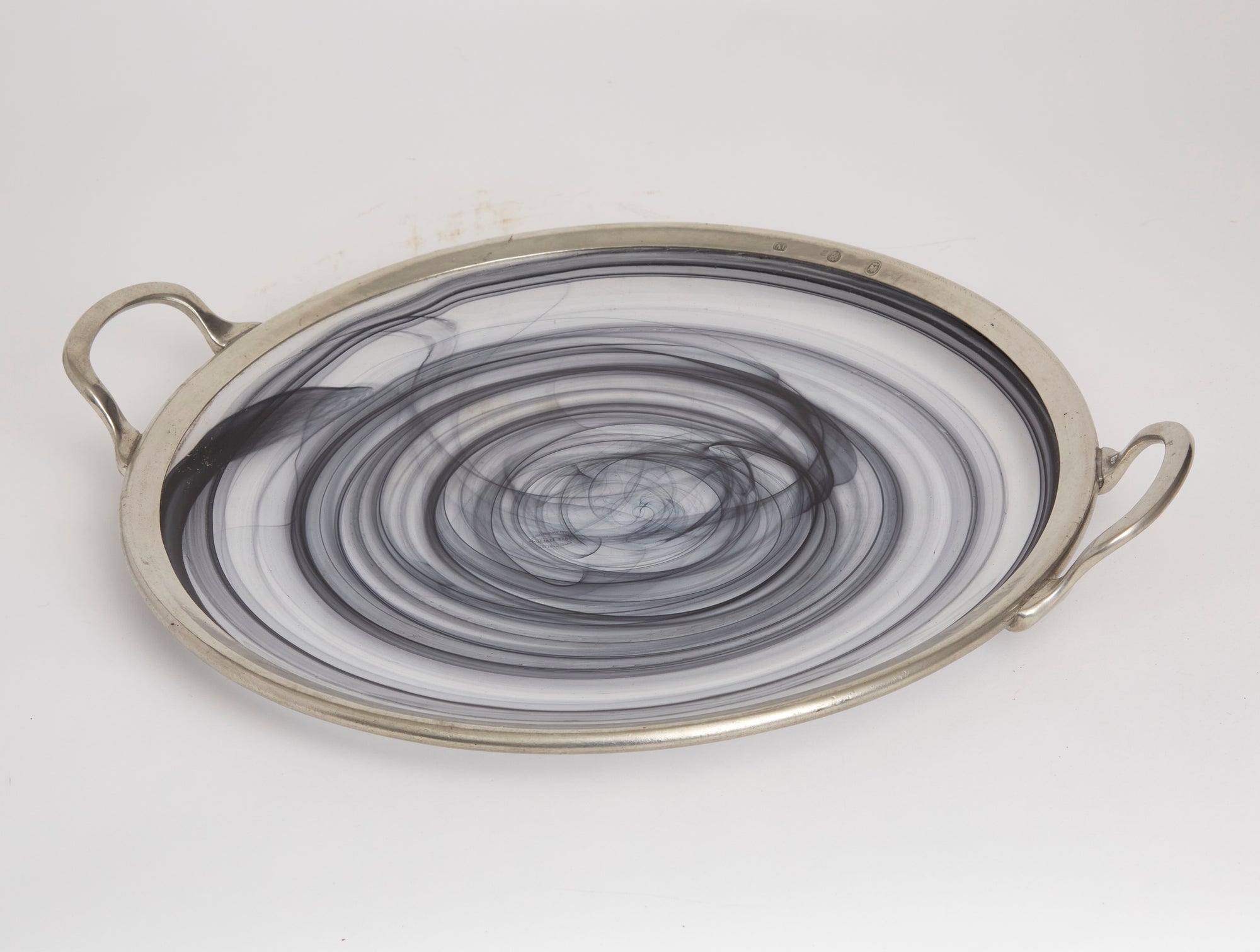 Black Swirl Platter w/Handles - Italian Pottery